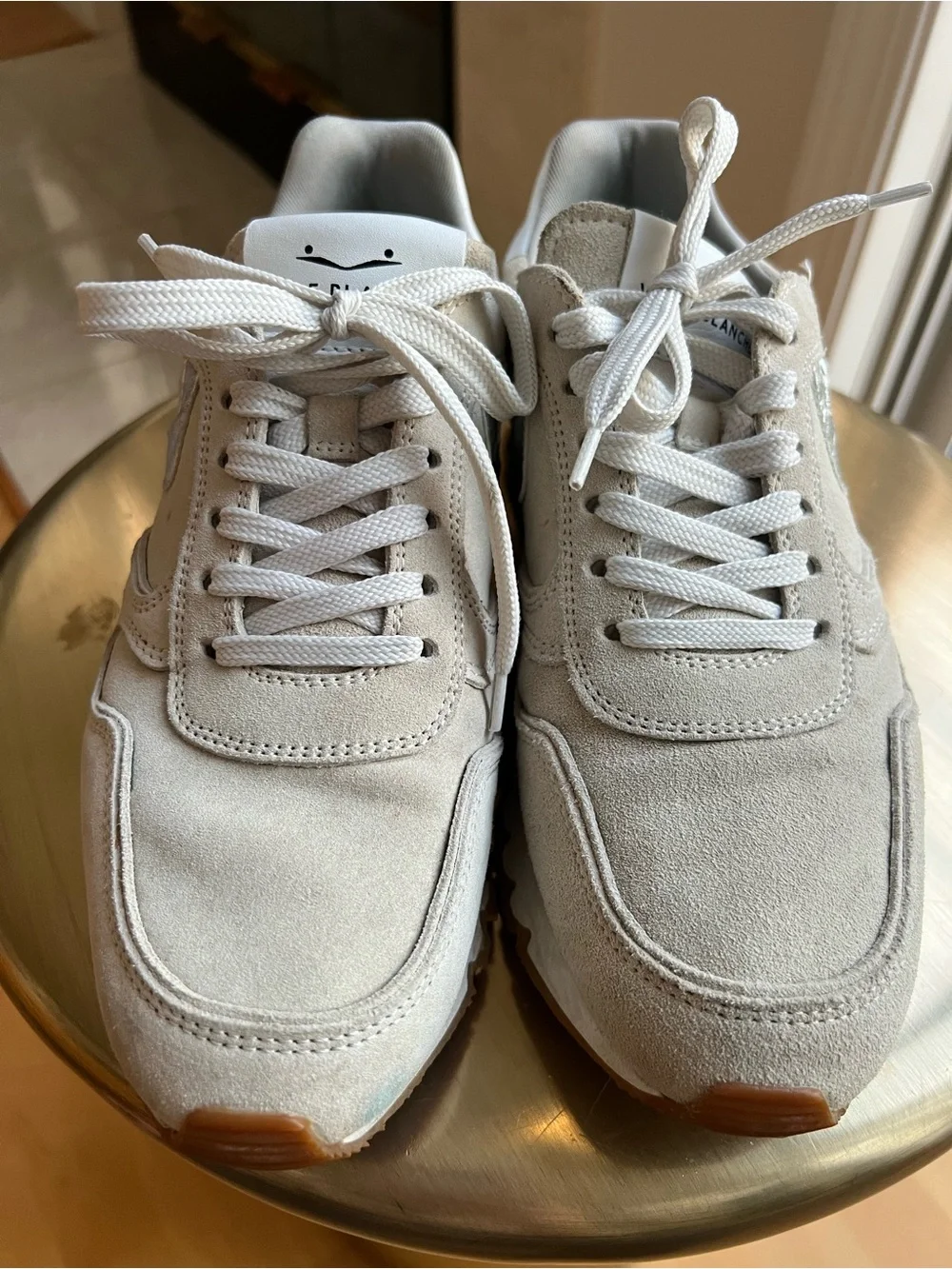 Voile Blanche Suede Sneakers in Light Beige with Metallic Accent